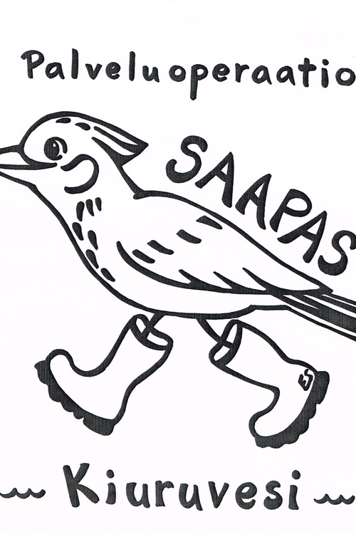 Kiuru saappaat jalassa sekä teksti